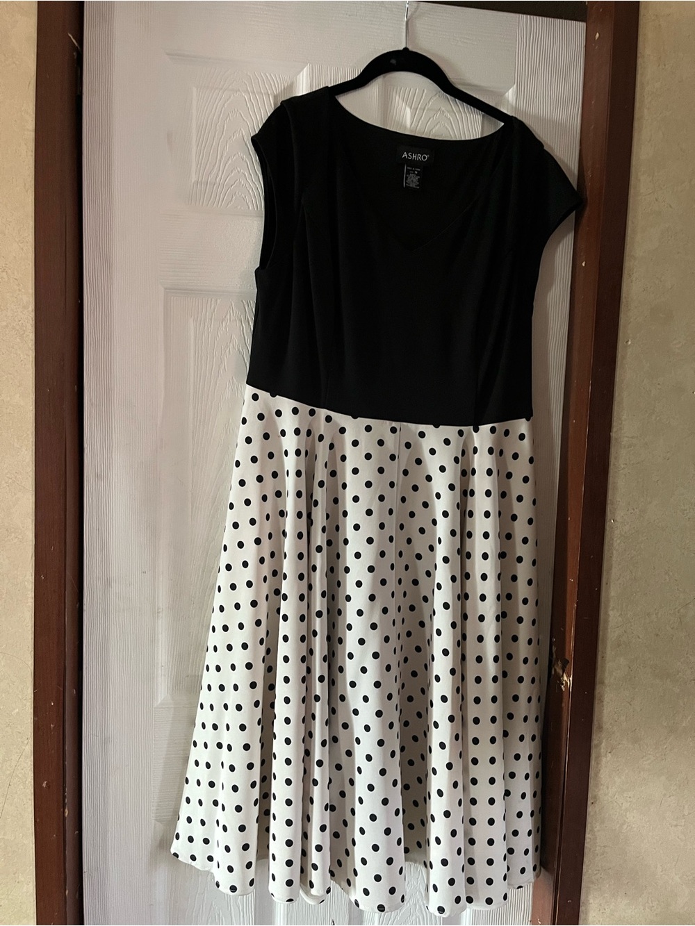 Ashro Black & White Polka Dot Twofer Hybrid Midi Dress - Size 16